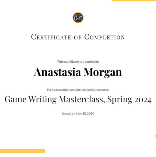 Anastasia Morgan, game writer, narrative designer, novelist, short story writer, inkslinger