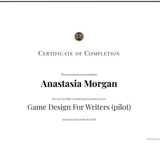 Anastasia Morgan, game writer, narrative designer, novelist, short story writer, inkslinger